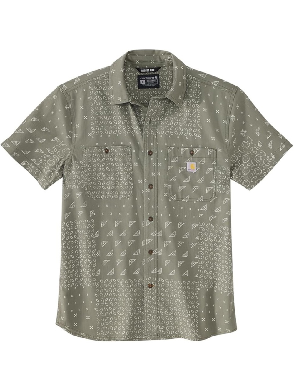 Carhartt Olive Green Short-Sleeve Button-Up Shirt with White Print